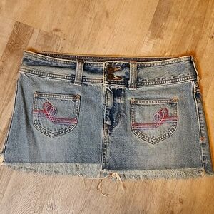 VTG y2k Hollister Rigid Cotton denim jean Distressed low Micro mini skirt 5